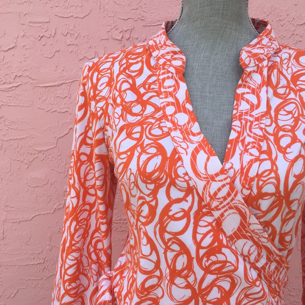 Newport News Orange Pattered Artsy Wrap Dress